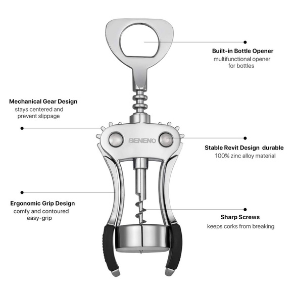 Beneno Wing Corkscrew Wine Opener - Picture 9 of 15
